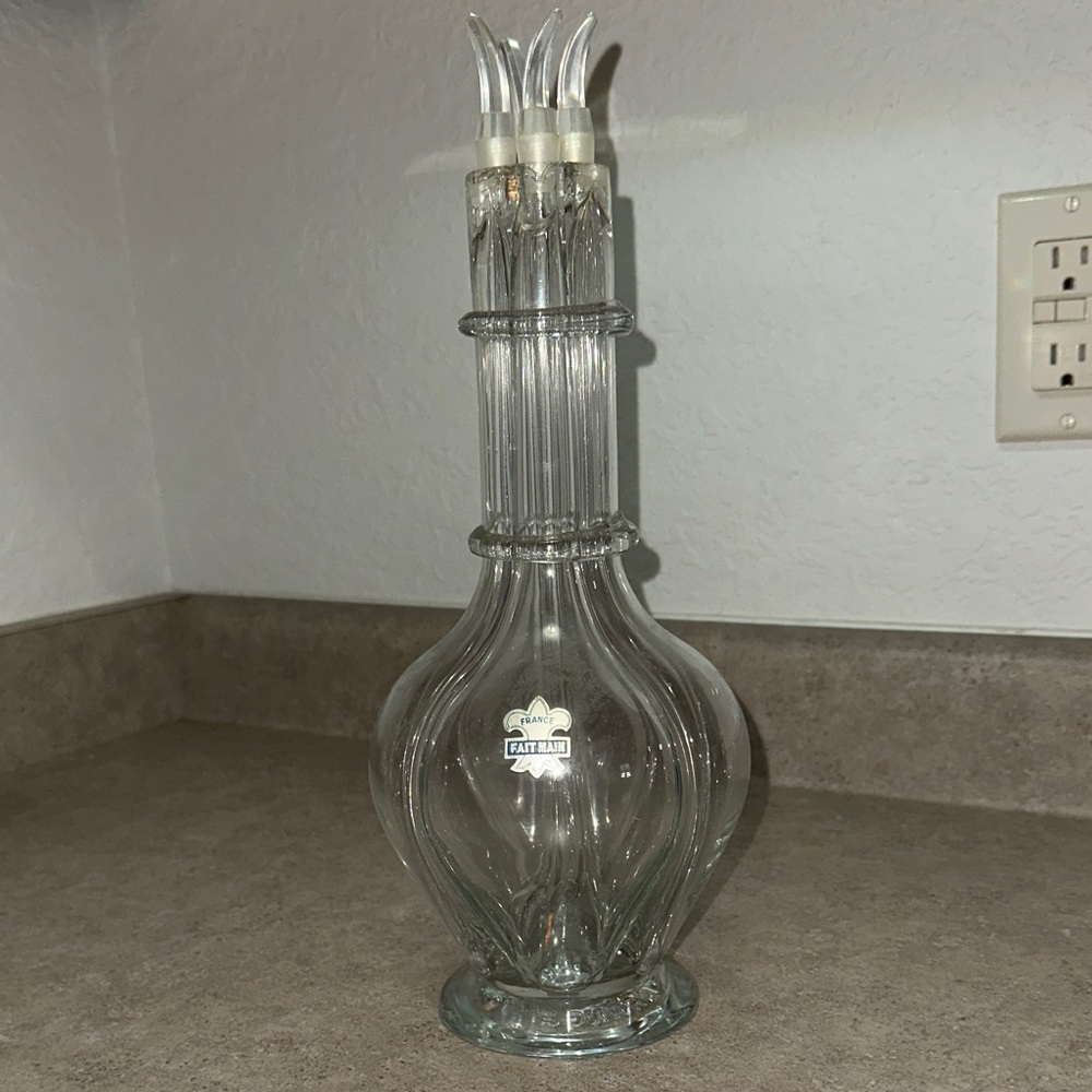 VINTAGE French 4 Compartment Decanter, Clear Glass Decanter, 4 Pour Spouts - Picture 3 of 8